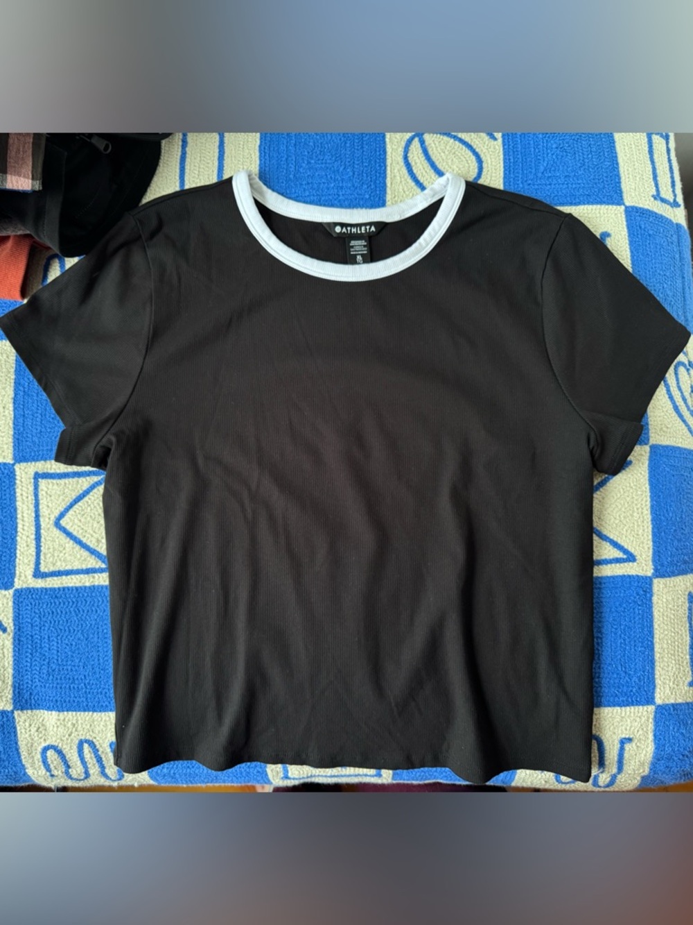 Athleta Signature Rib Crop Tee Black/White XL